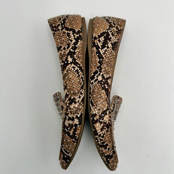 Steve Madden Feather Studded Loafer Flat Womens 6.5 Snake Print Leather Reptile - Picture 5 of 8